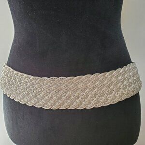 Beaded pearl wide woven bridal belt sash
